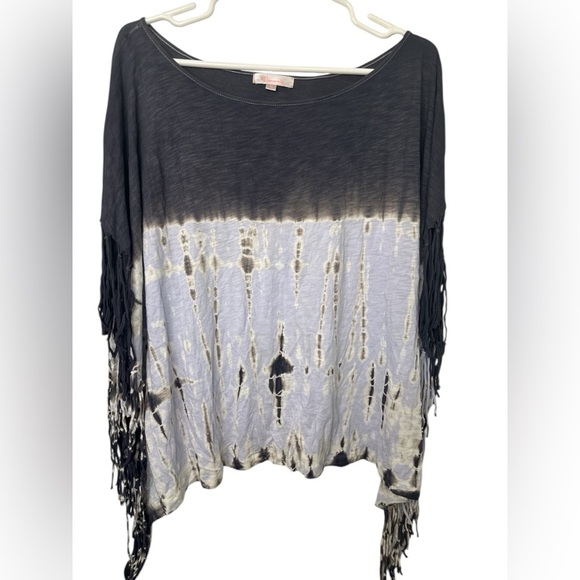 Maronie Black and Gray Tie-Dye Fringe Top NWOT - Picture 1 of 7